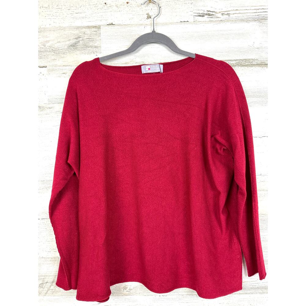 TINA Stephens Womens XL Red Lightweight Knit Long Sleeve Casual Italy Sweater